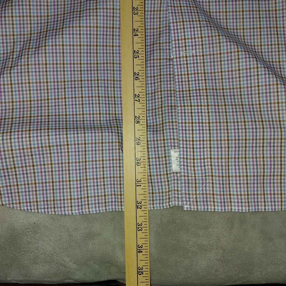 Peter Millar Button Up Shirt Mens 2XL Blue Pink Plaid Long Sleeve Classic Fit - Picture 8 of 12